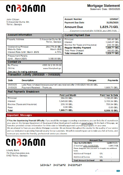 Download Georgia Liberty Bank mortgage statement scr Photoshop template